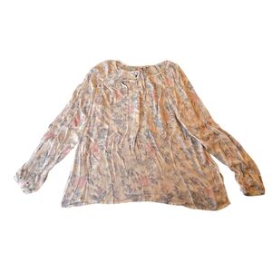 Lucky Brand Floral Long Sleeve Lightweight 100% Viscose Womens Top Size L D19